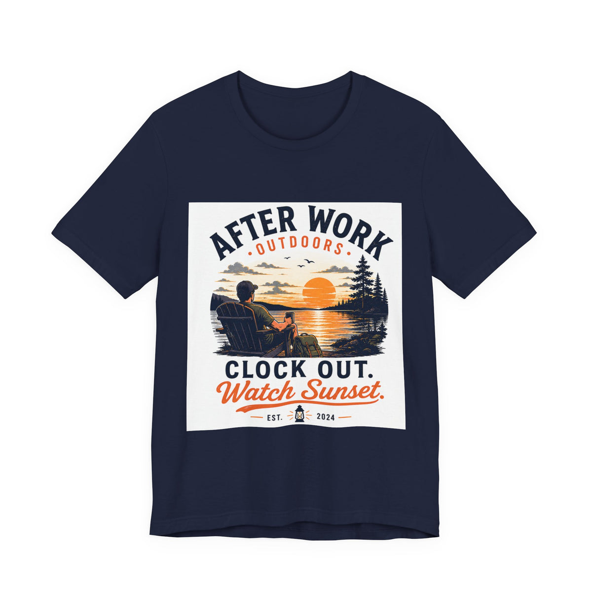 After Work Outdoors T-Shirt — "Clock Out, Watch Sunset" Sunset Fishing Tee