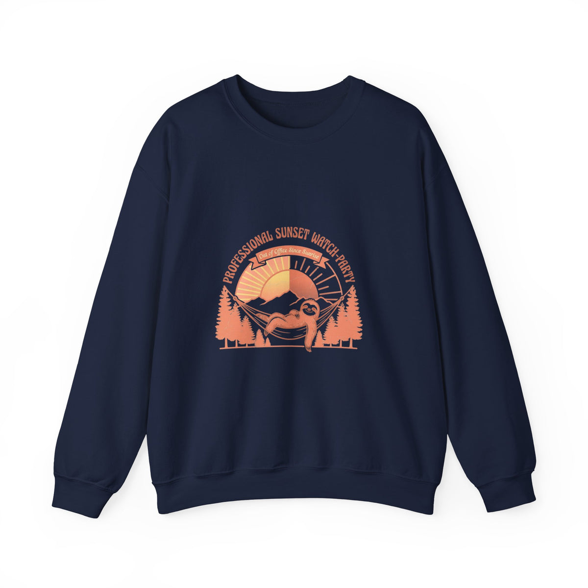 Crewneck Sweatshirt — Retro Sunset Sloth Graphic (Seasonal Chill Vibes)