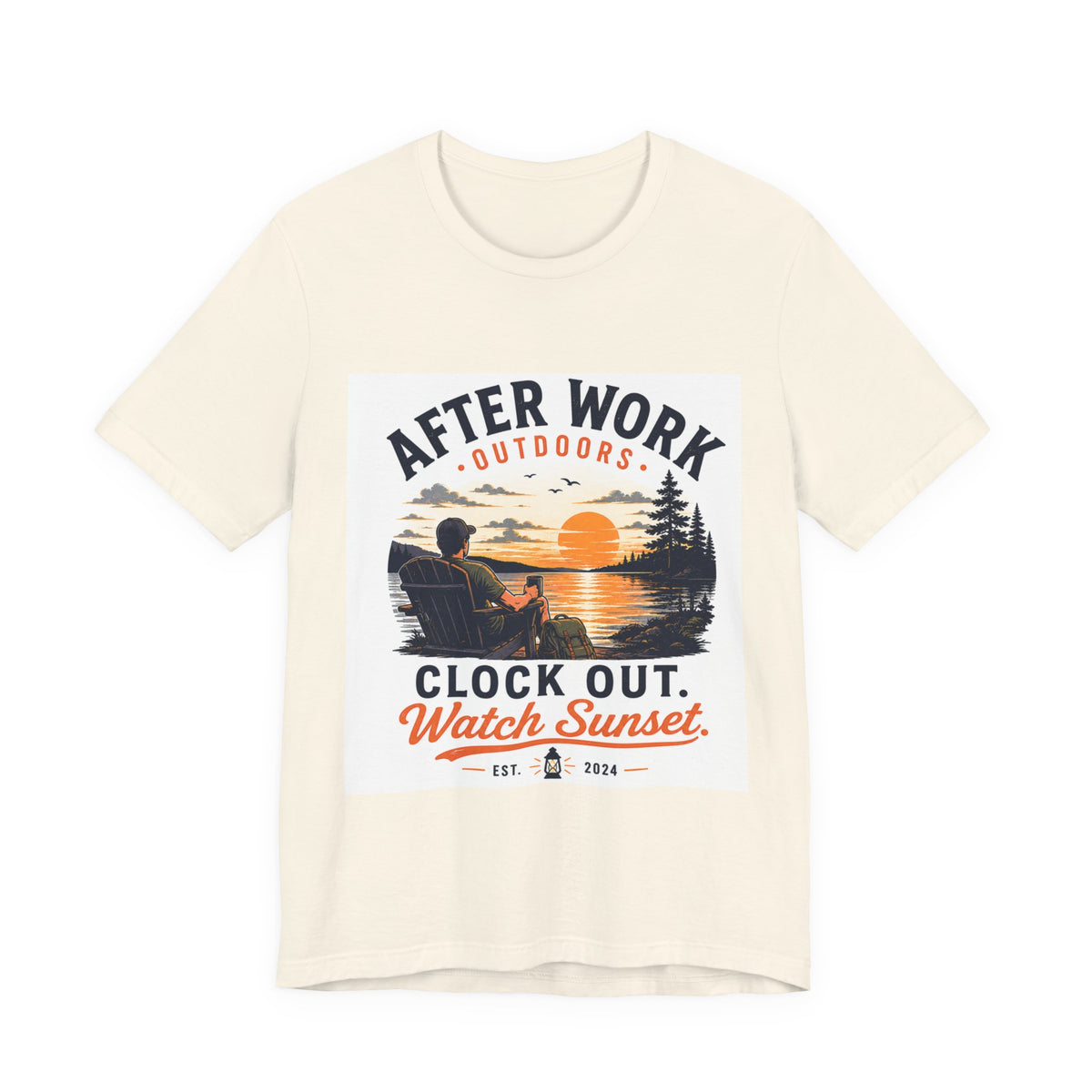 After Work Outdoors T-Shirt — "Clock Out, Watch Sunset" Sunset Fishing Tee