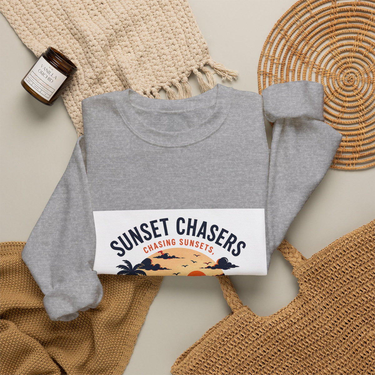 Sunset Chasers Crewneck Sweatshirt – "Avoiding Responsibilities" Retro Camper Design