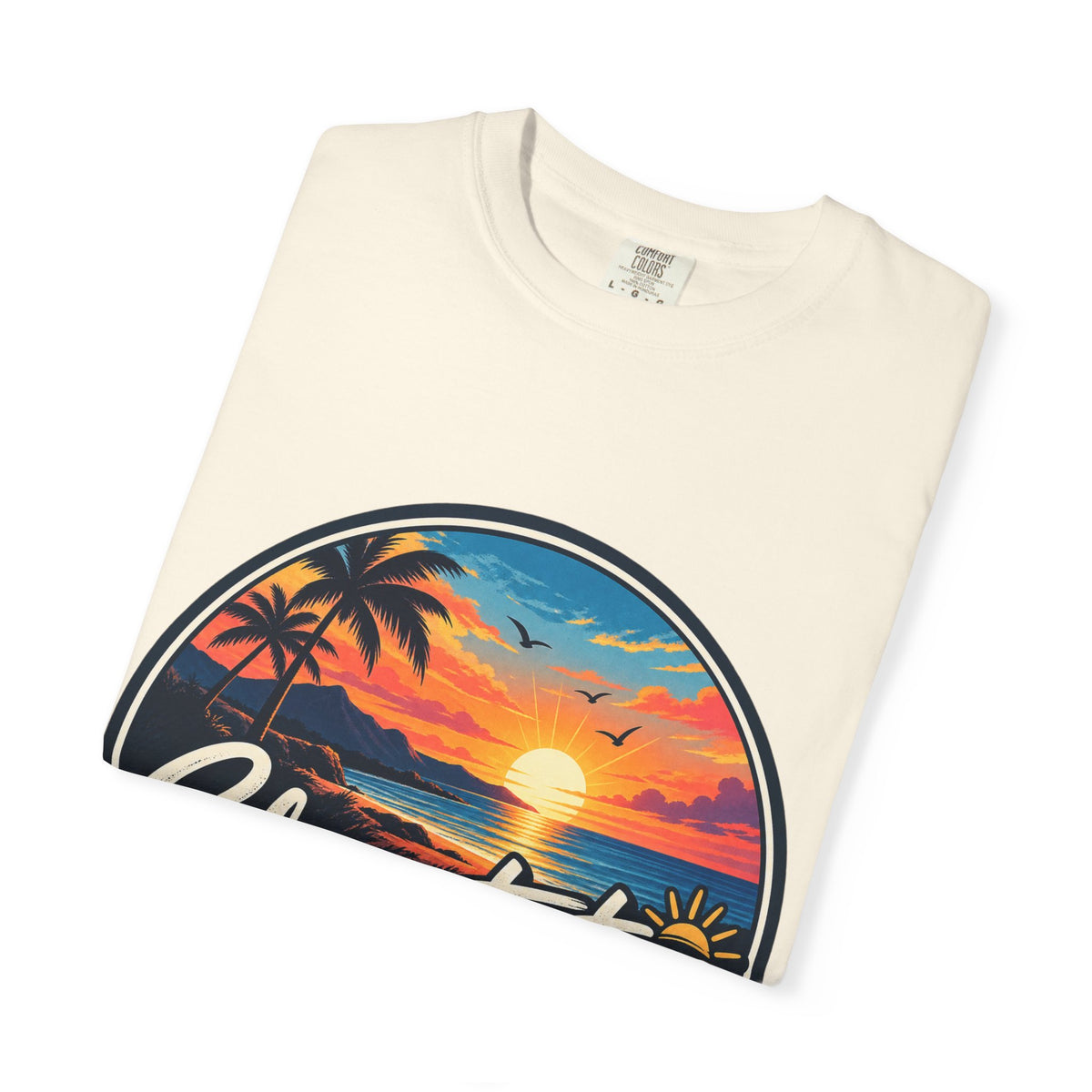 Glowstates Sunset Beach T-Shirt — Retro Palm Tree Surf Tee