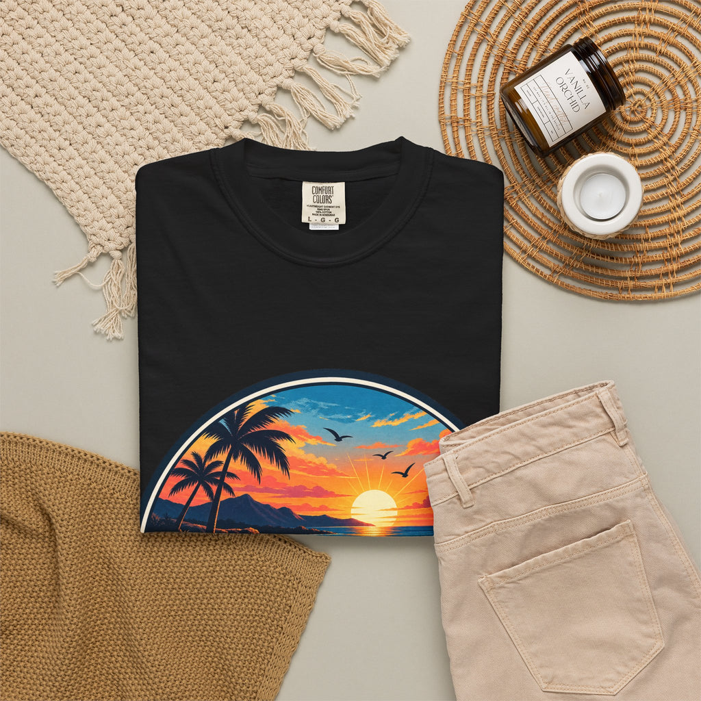 Glowstates Sunset Beach T-Shirt — Retro Palm Tree Surf Tee