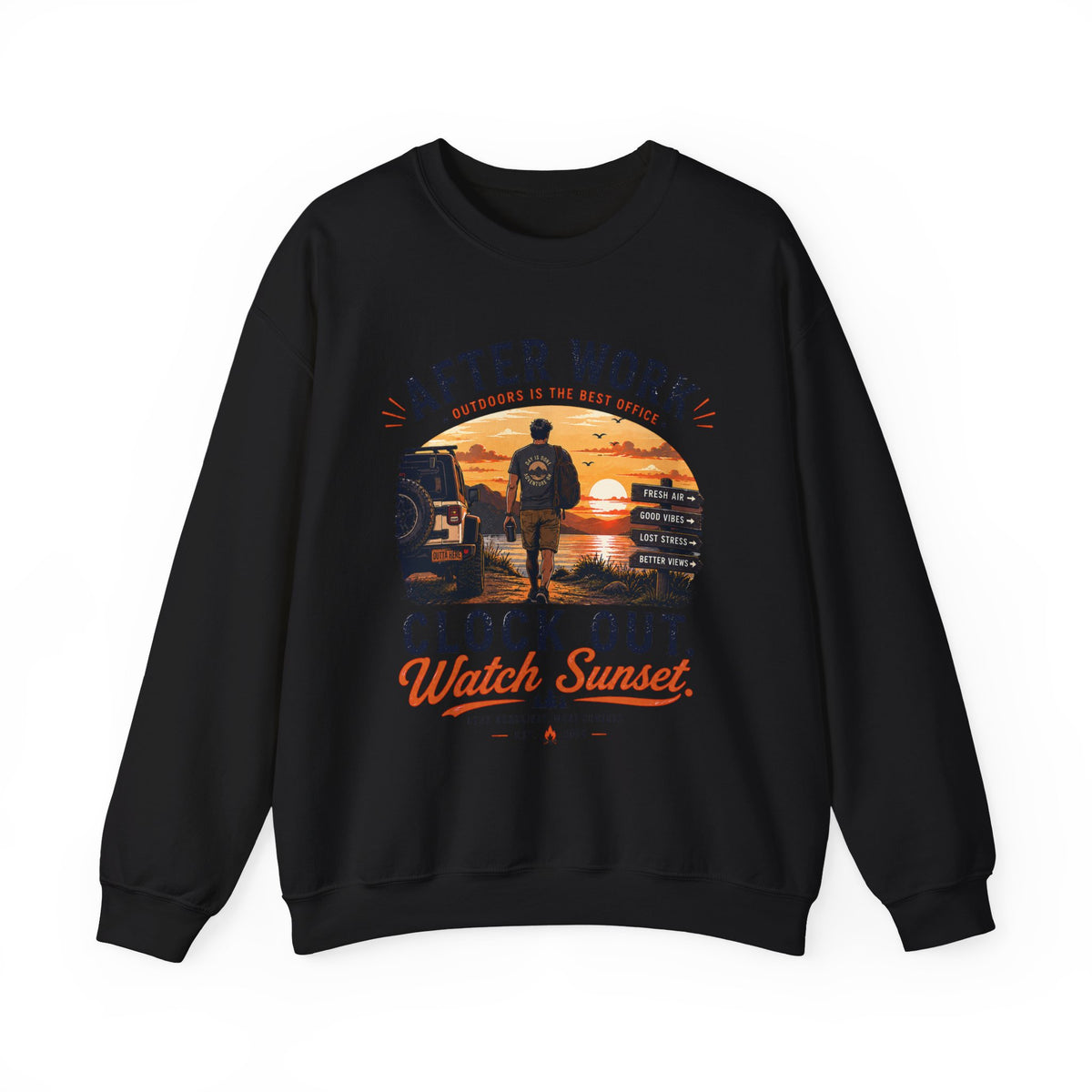 Crewneck Sweatshirt — After Work Clock Out: Watch Sunset Graphic
