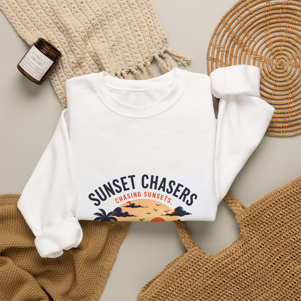 Sunset Chasers Crewneck Sweatshirt – "Avoiding Responsibilities" Retro Camper Design