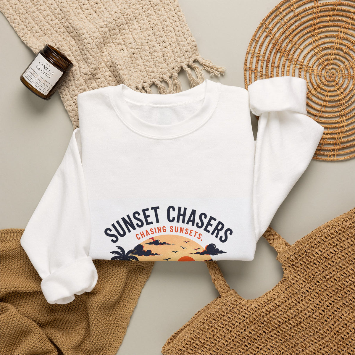 Sunset Chasers Crewneck Sweatshirt – "Avoiding Responsibilities" Retro Camper Design