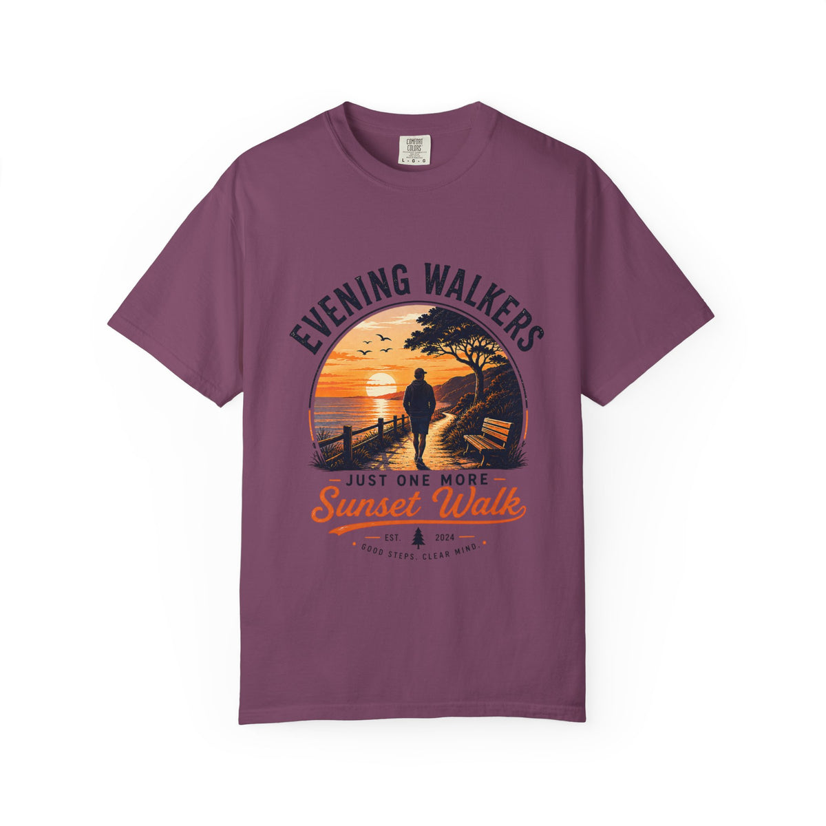 Sunset Walk T-Shirt — "Evening Walkers: Just One More Sunset Walk" Graphic Tee