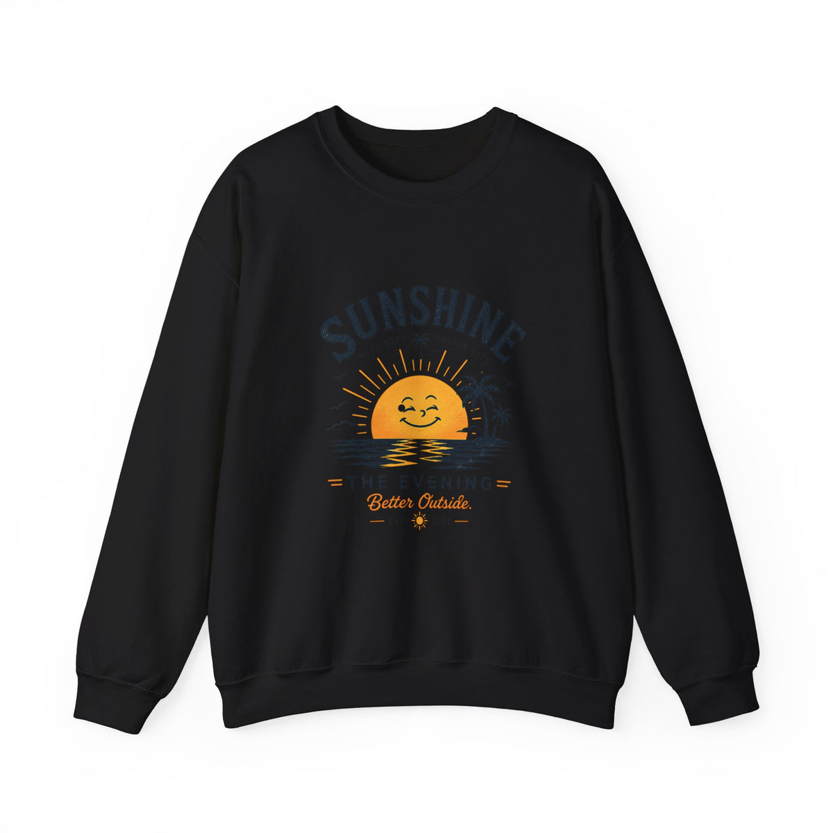 Sunshine Evening Crewneck Sweatshirt — Retro Sunset Palm Graphic