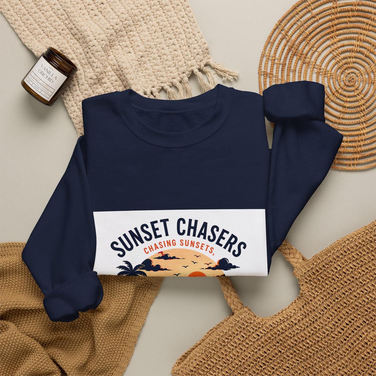 Sunset Chasers Crewneck Sweatshirt – "Avoiding Responsibilities" Retro Camper Design