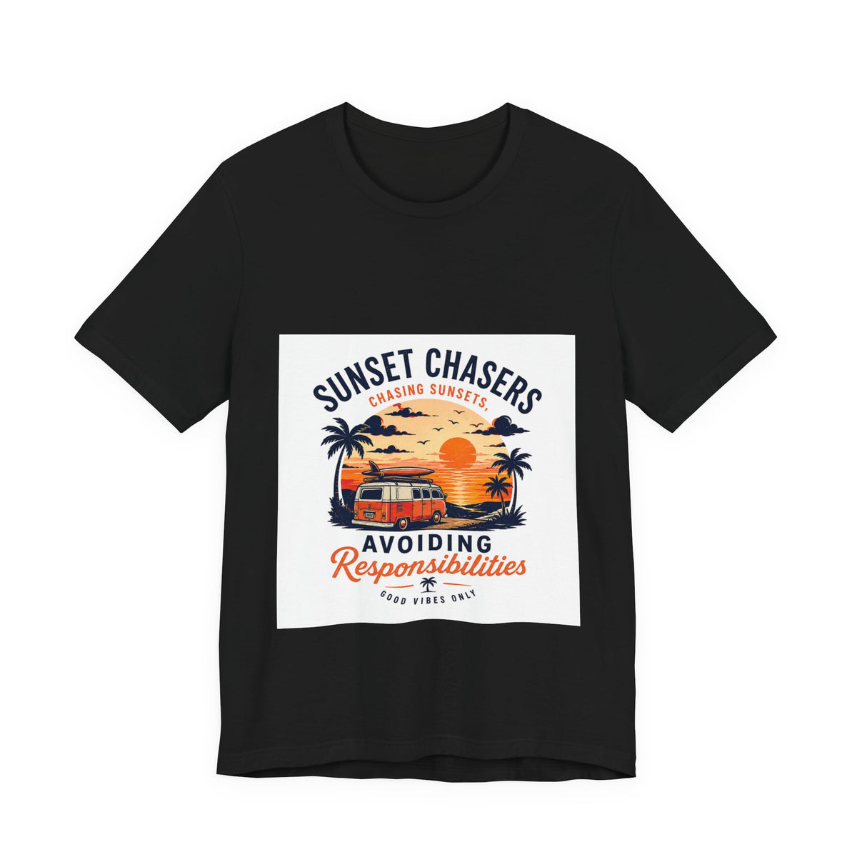 Sunset Chasers Tee — "Avoiding Responsibilities" Retro Camper Beach T‑Shirt