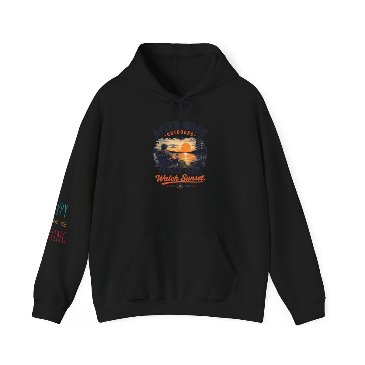 Clock Out Hoodie — Fishing Sunset Outdoor Graphic Hooded Sweatshirt