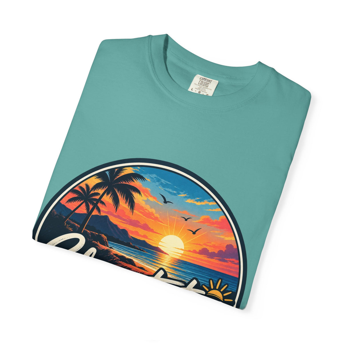 Glowstates Sunset Beach T-Shirt — Retro Palm Tree Surf Tee