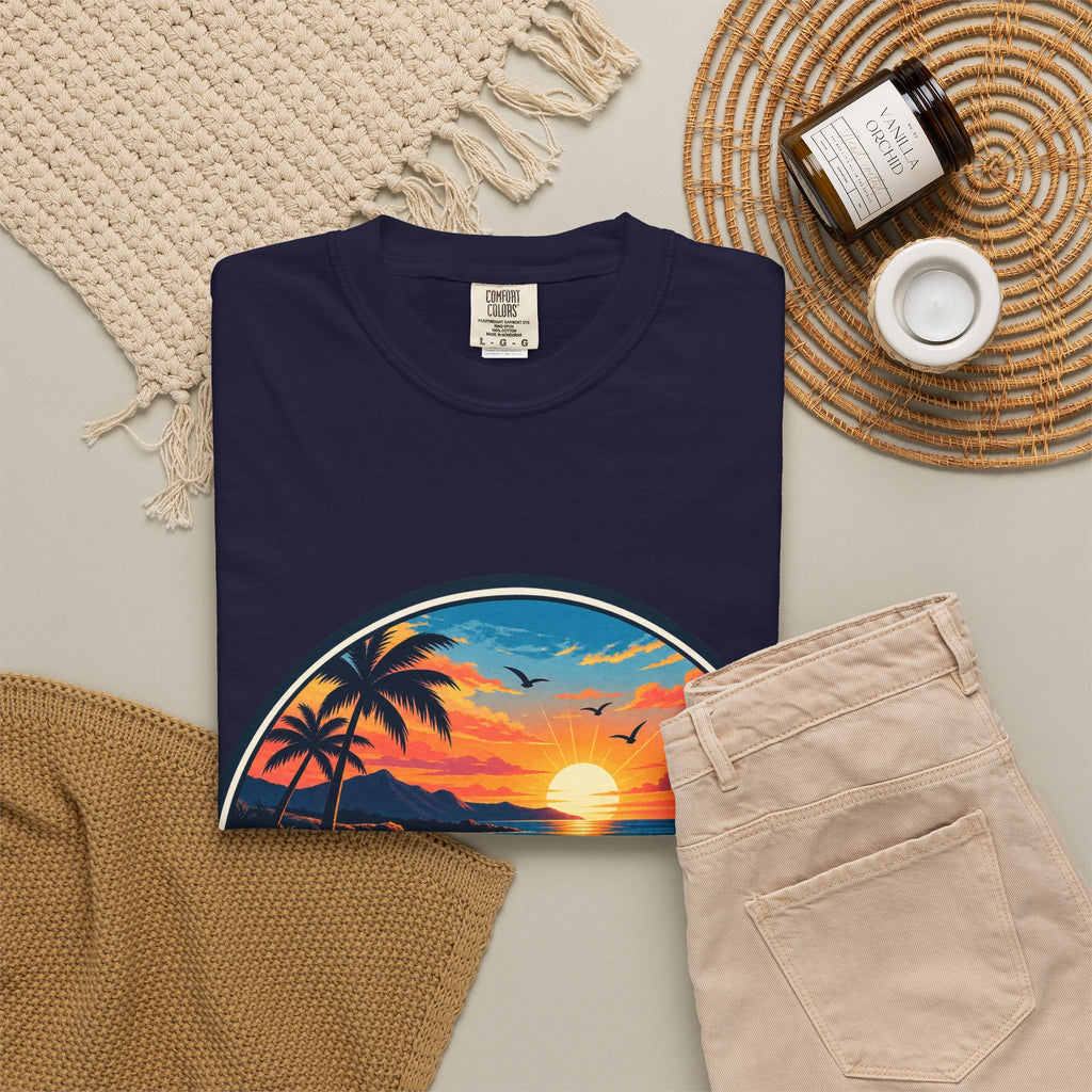 Glowstates Sunset Beach T-Shirt — Retro Palm Tree Surf Tee