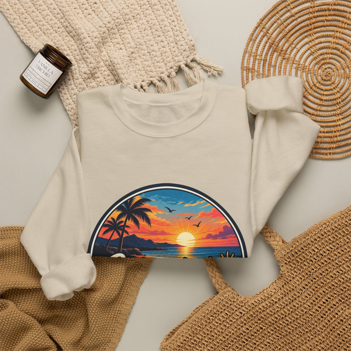 Glowstates Sunset Crewneck Sweatshirt — Tropical Palm Beach Vintage Graphic