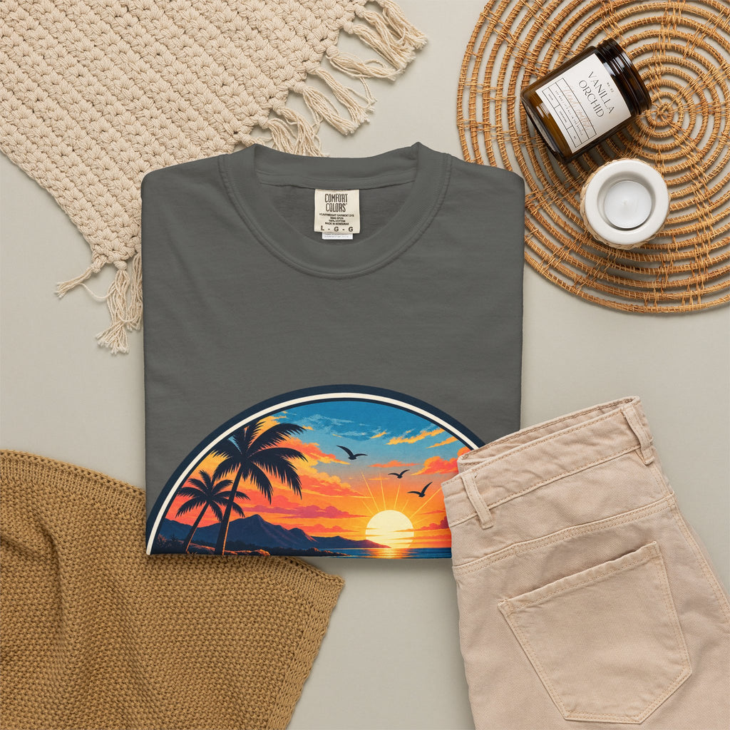 Glowstates Sunset Beach T-Shirt — Retro Palm Tree Surf Tee