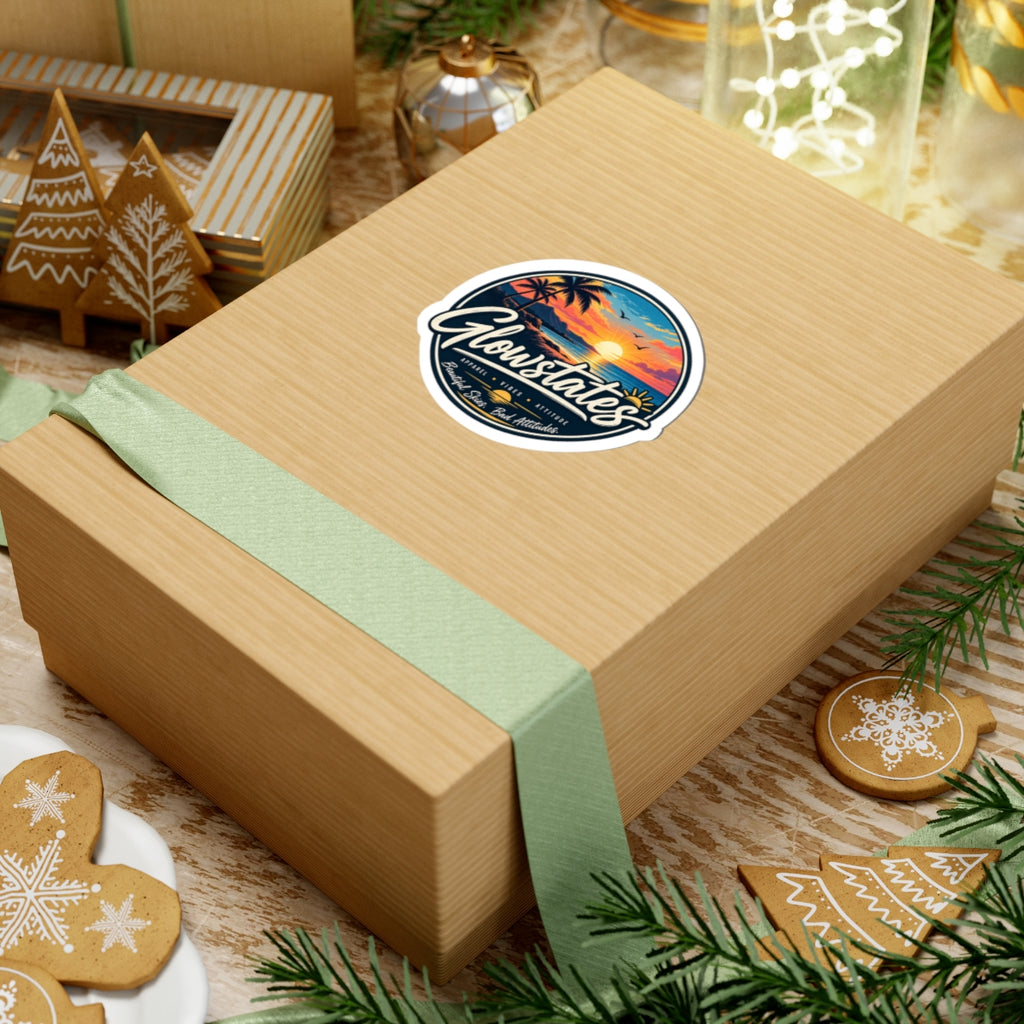 Glowstates Sunset Beach Sticker — Tropical Laptop Vinyl Kiss-Cut