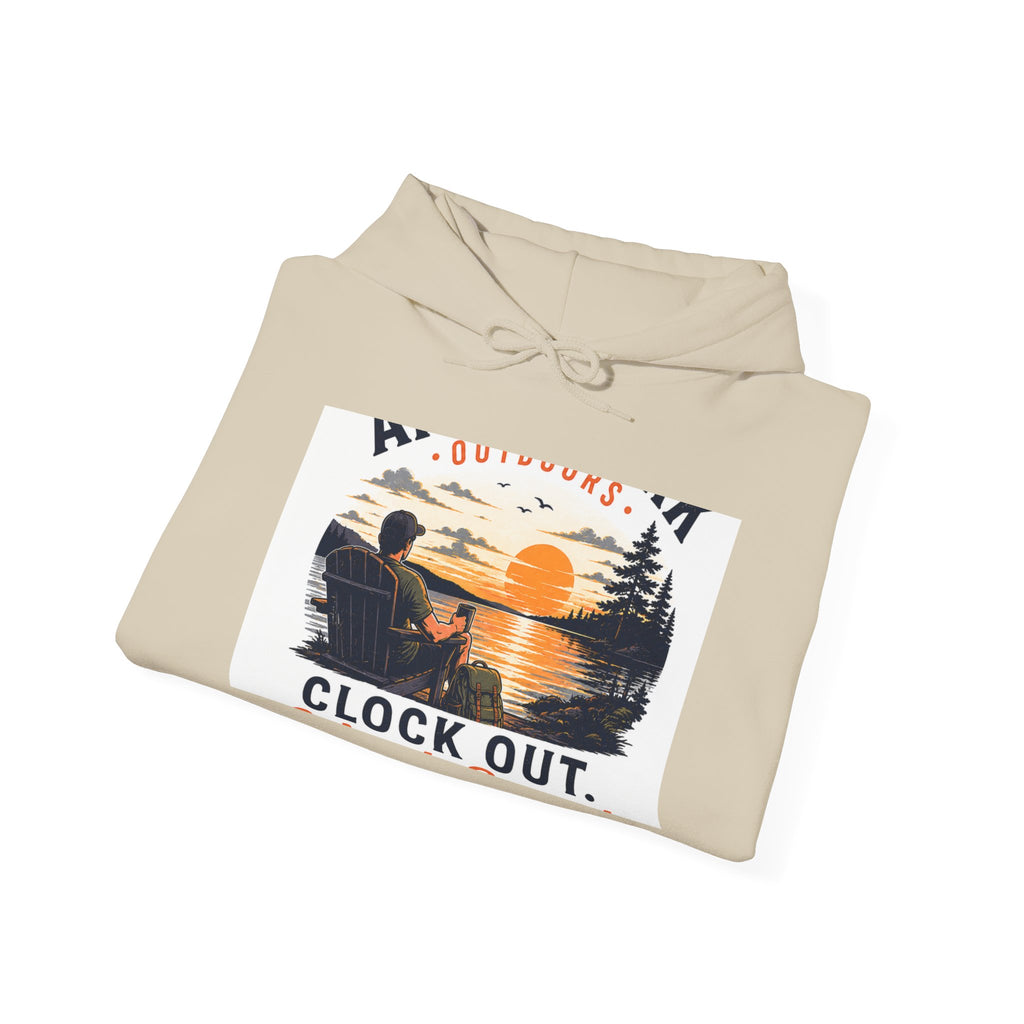 Clock Out Hoodie — Fishing Sunset Outdoor Graphic Hooded Sweatshirt