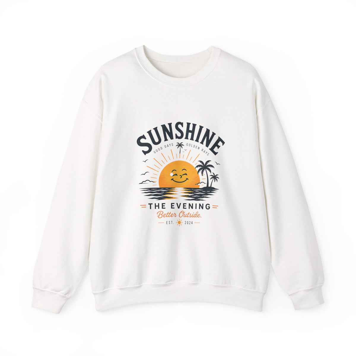 Sunshine Evening Crewneck Sweatshirt — Retro Sunset Palm Graphic