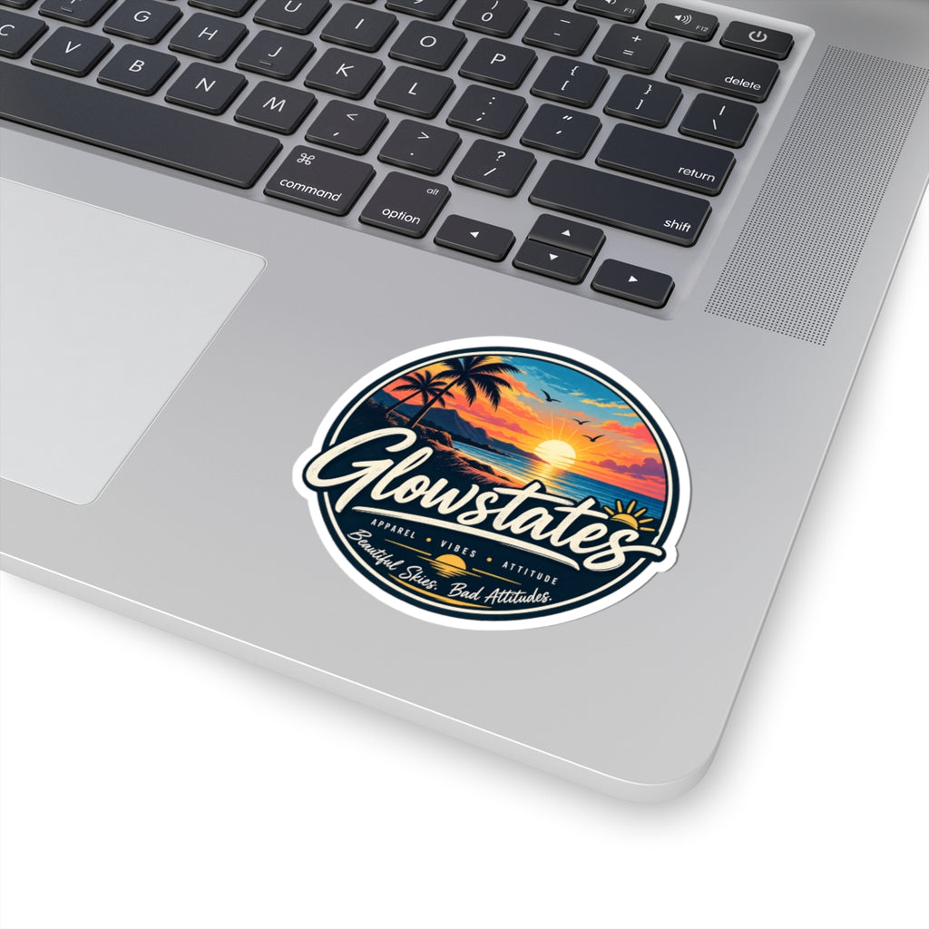 Glowstates Sunset Beach Sticker — Tropical Laptop Vinyl Kiss-Cut