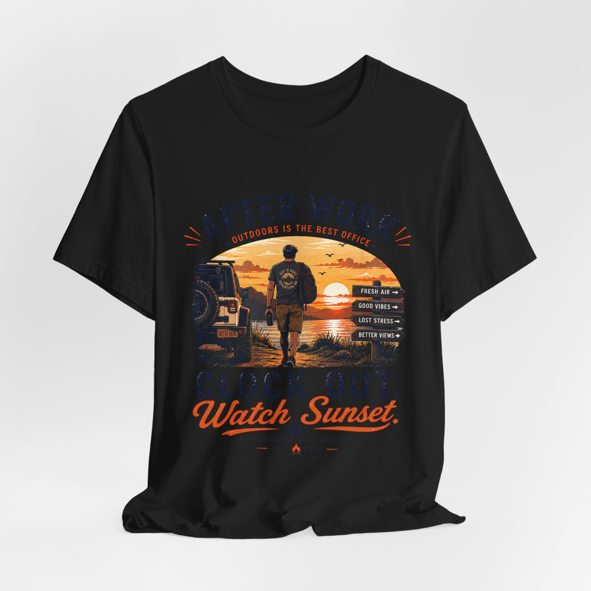 After Work Clock Out Watch Sunset T-Shirt — Sunset Fishing Vibes Tee