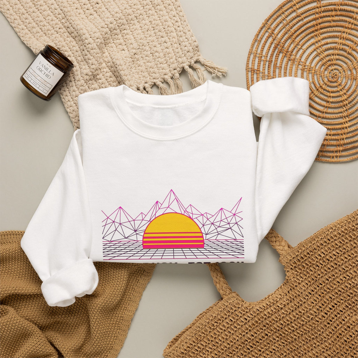 Neon Dusk Crewneck Sweatshirt – Retro Sunset Aesthetic