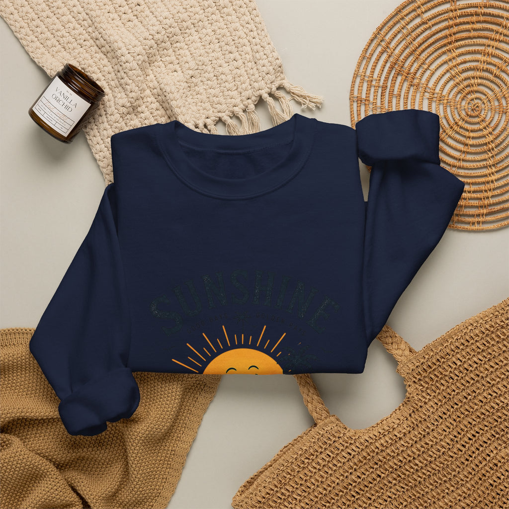 Sunshine Evening Crewneck Sweatshirt — Retro Sunset Palm Graphic