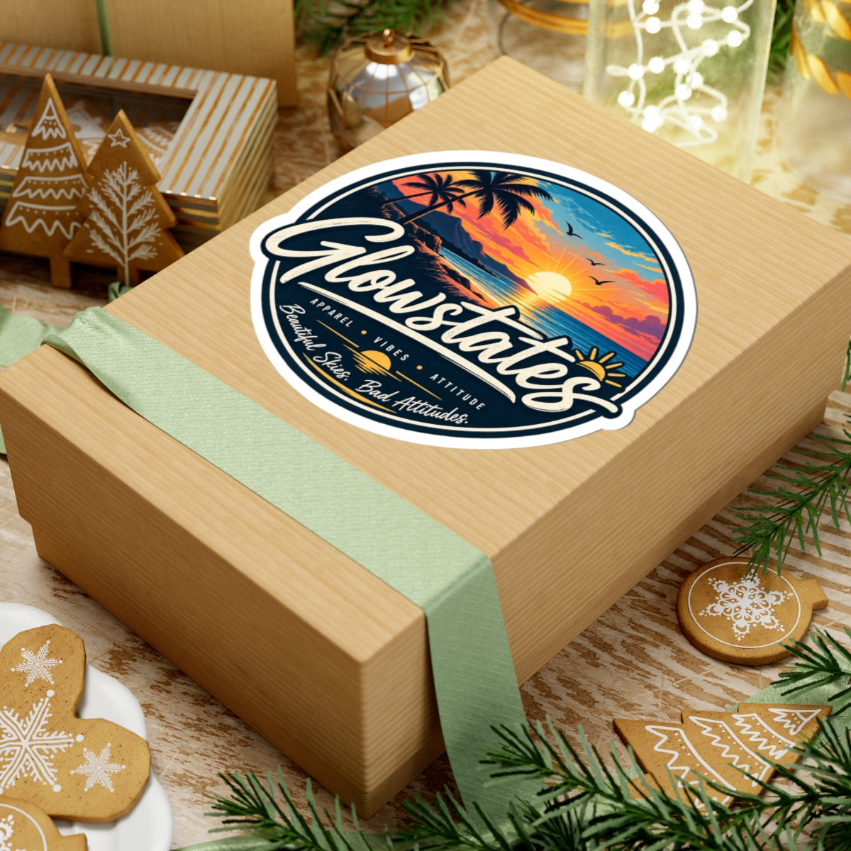 Glowstates Sunset Beach Sticker — Tropical Laptop Vinyl Kiss-Cut