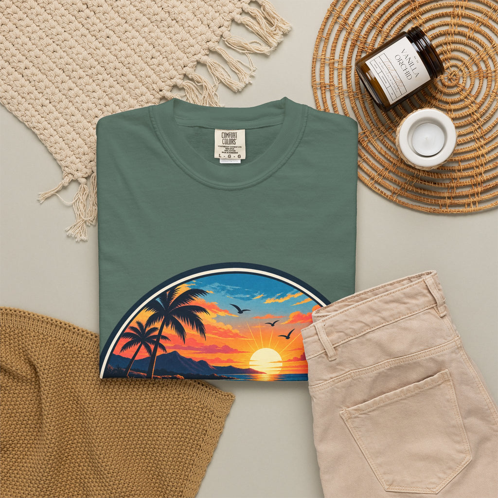 Glowstates Sunset Beach T-Shirt — Retro Palm Tree Surf Tee