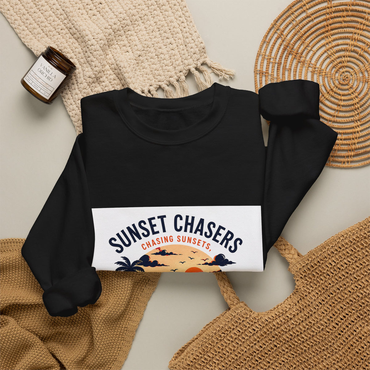 Sunset Chasers Crewneck Sweatshirt – "Avoiding Responsibilities" Retro Camper Design