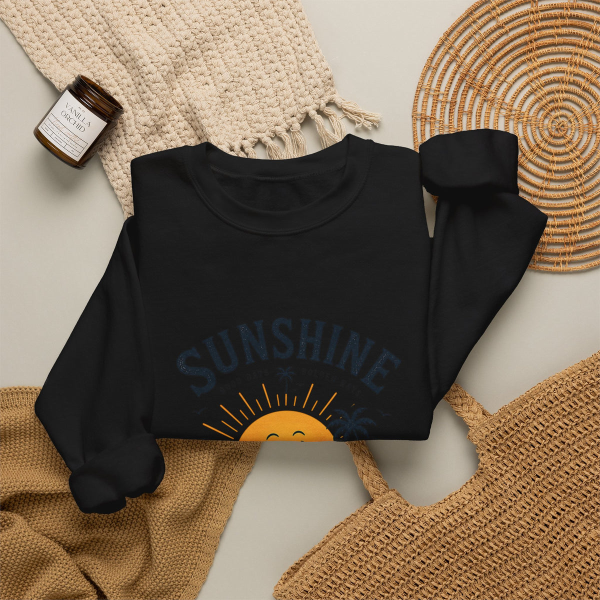 Sunshine Evening Crewneck Sweatshirt — Retro Sunset Palm Graphic
