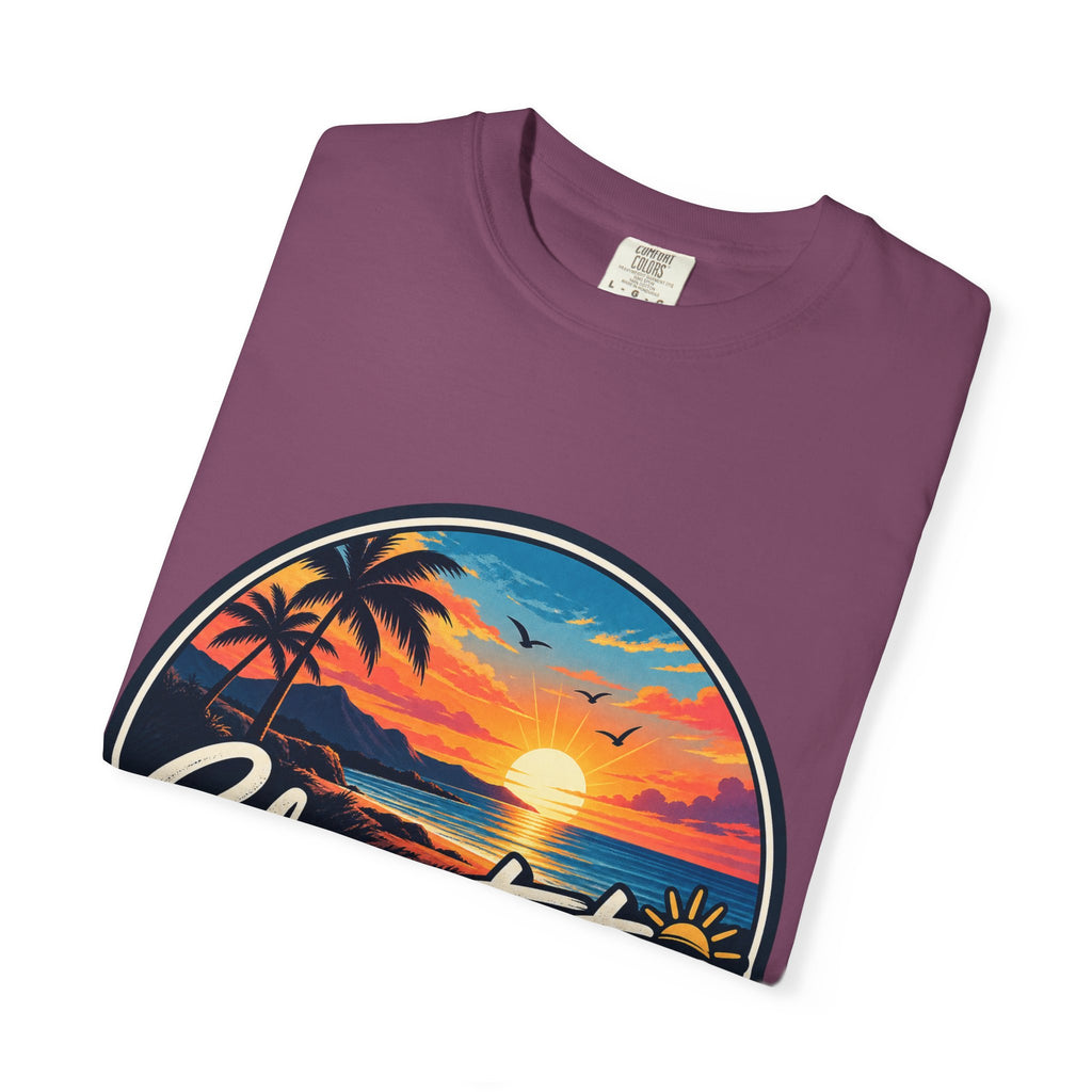 Glowstates Sunset Beach T-Shirt — Retro Palm Tree Surf Tee