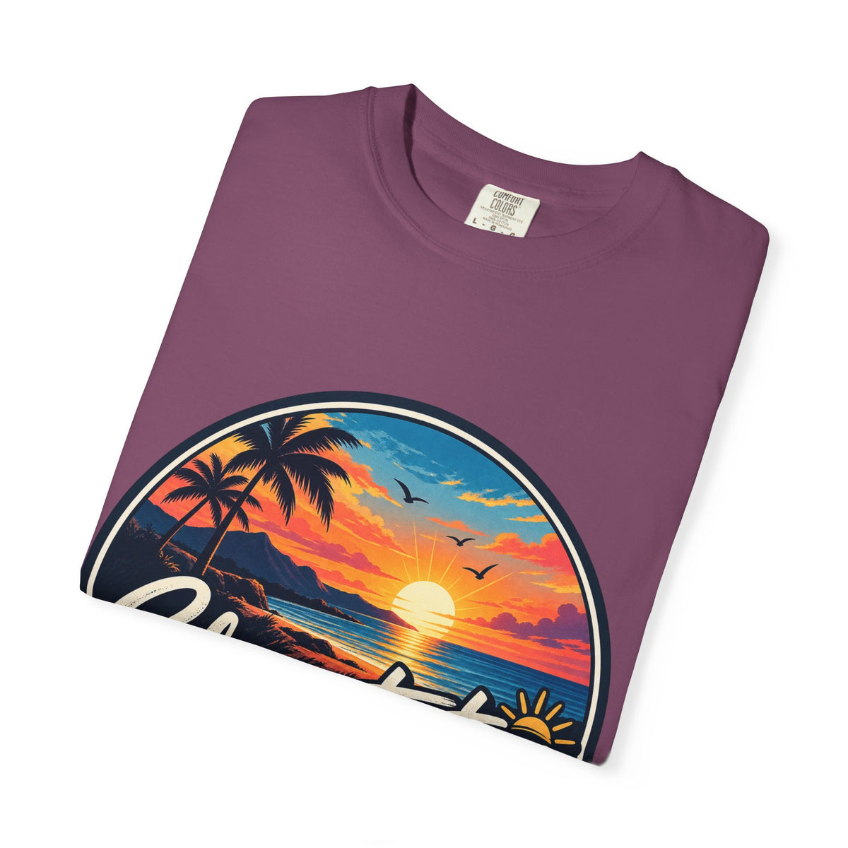 Glowstates Sunset Beach T-Shirt — Retro Palm Tree Surf Tee