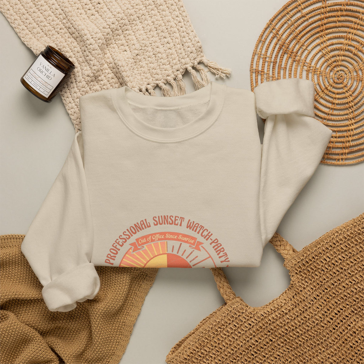 Crewneck Sweatshirt — Retro Sunset Sloth Graphic (Seasonal Chill Vibes)