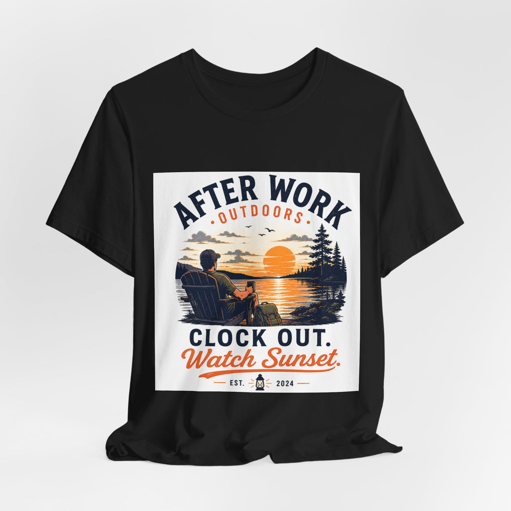 After Work Outdoors T-Shirt — "Clock Out, Watch Sunset" Sunset Fishing Tee