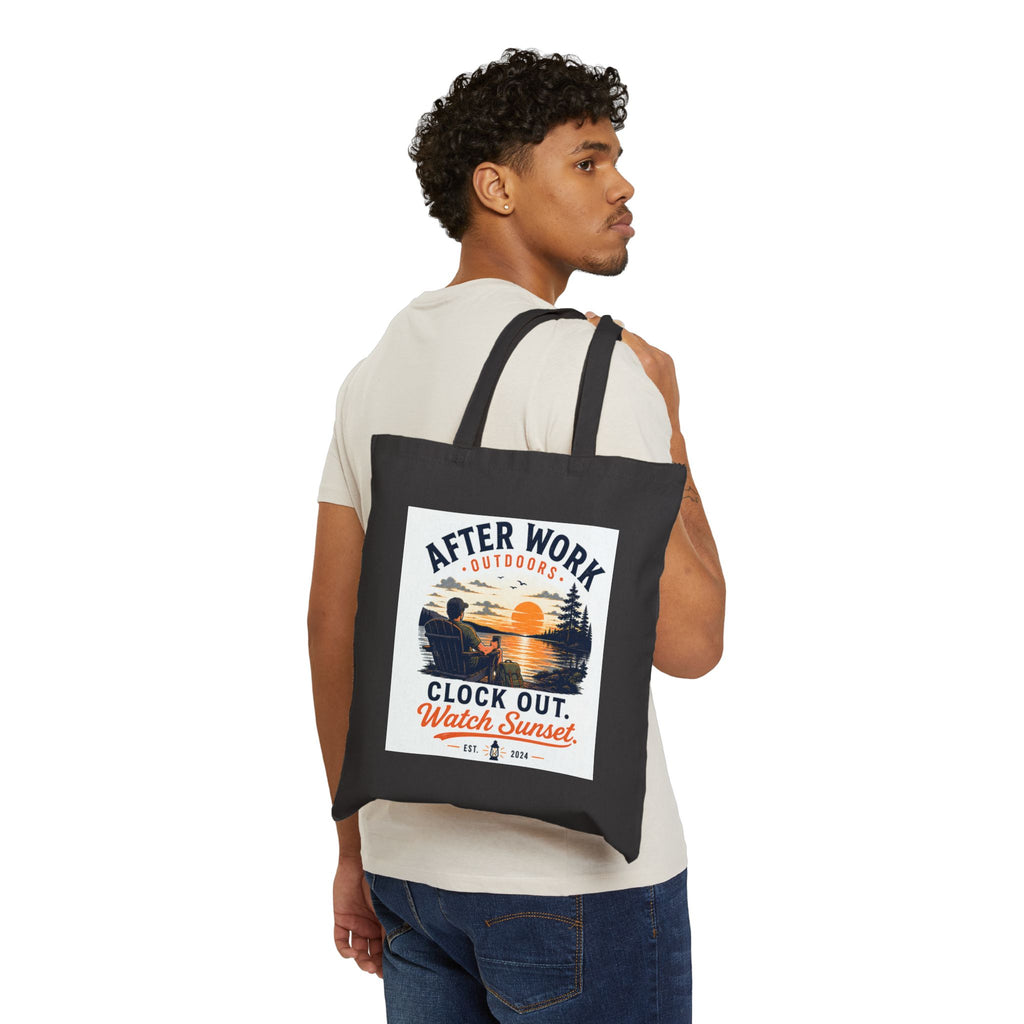 Tote Bag - "After Work Outdoors: Clock Out, Watch Sunset" Canvas Tote