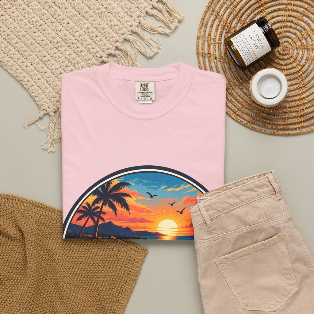 Glowstates Sunset Beach T-Shirt — Retro Palm Tree Surf Tee