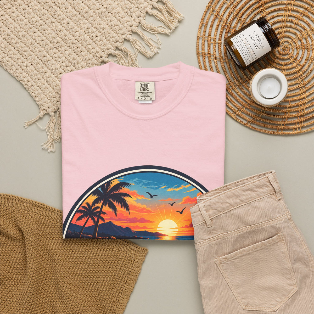 Glowstates Sunset Beach T-Shirt — Retro Palm Tree Surf Tee