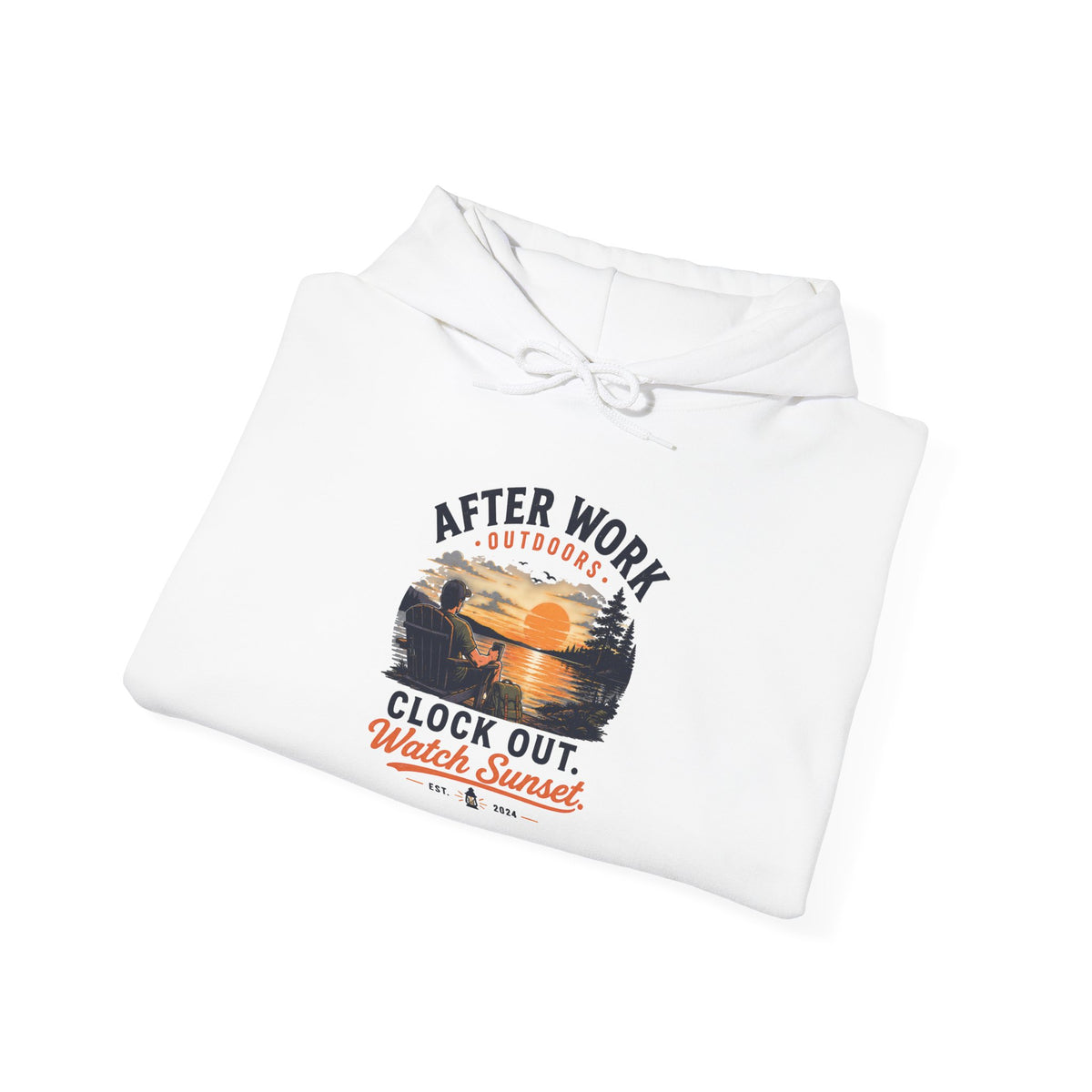 Clock Out Hoodie — Fishing Sunset Outdoor Graphic Hooded Sweatshirt