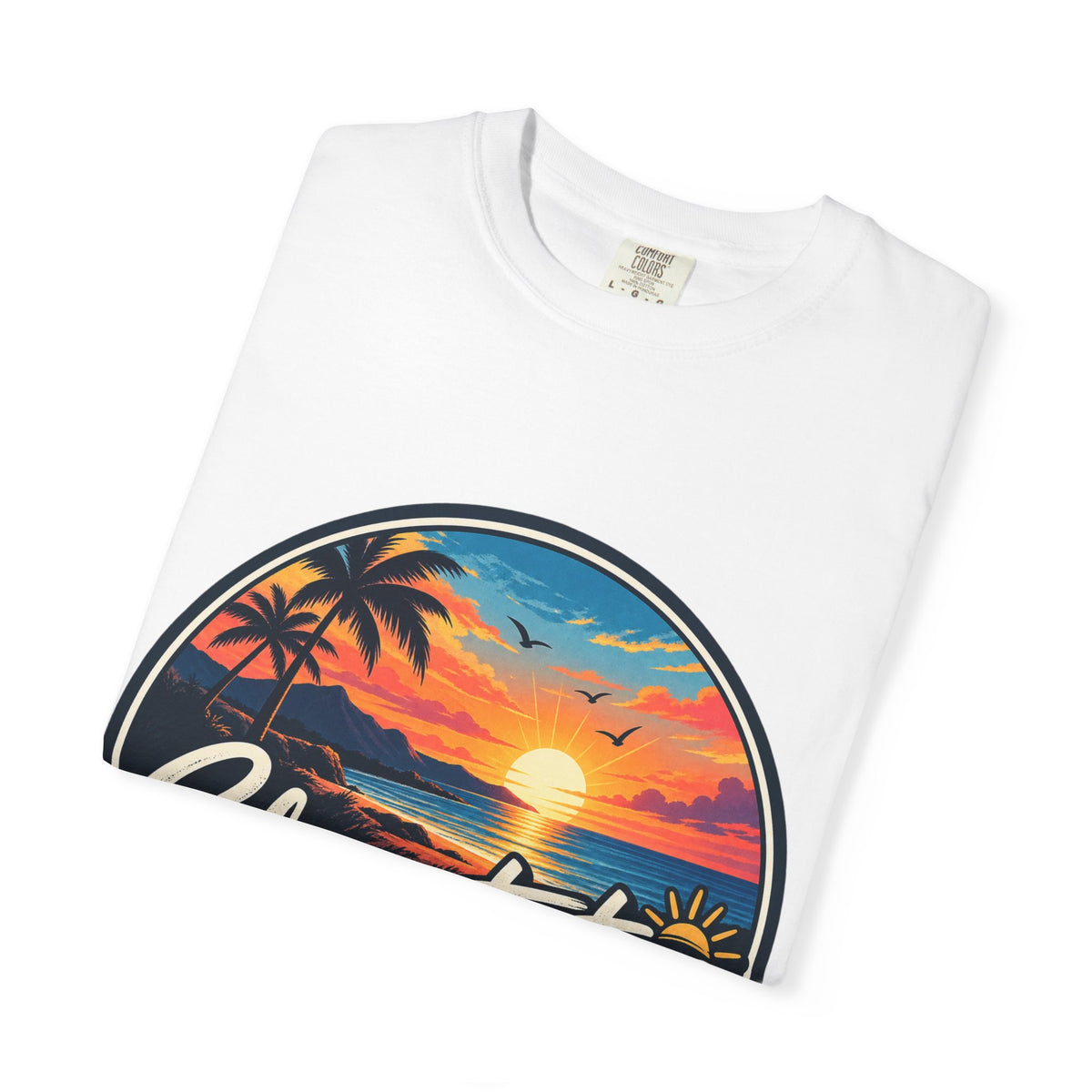 Glowstates Sunset Beach T-Shirt — Retro Palm Tree Surf Tee