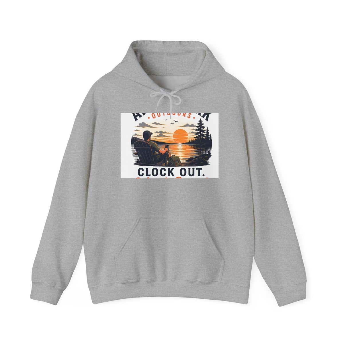 Clock Out Hoodie — Fishing Sunset Outdoor Graphic Hooded Sweatshirt