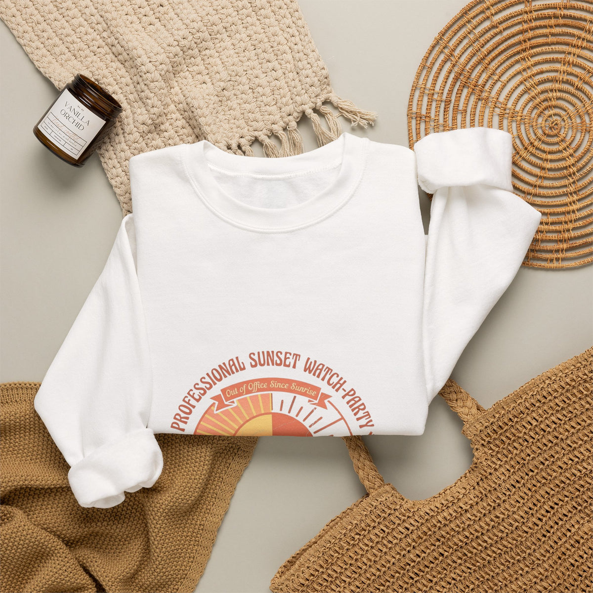 Crewneck Sweatshirt — Retro Sunset Sloth Graphic (Seasonal Chill Vibes)